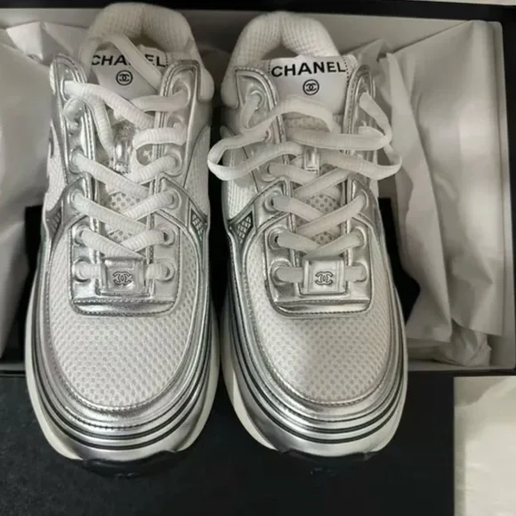 CHANEL Metallic Silver Women's Sneakers - Picture 2 of 4